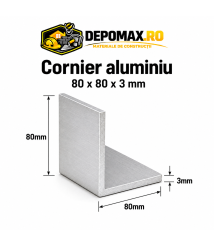 Cornier aluminiu 80 x 80 x 3 mm, 6 metri (EN AW-6060) Cornier aluminiu 80 x 80 x 3 mm, 6 metri (EN AW-6060)
